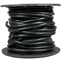 Round Leather Cord 0.5mm to 3mm - Black - 10 Meter Spools