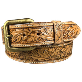 1.5"(38mm) Embossed Full Grain Leather Belt - Oak Leaf Handmade in Canada by Zelikovitz Size 26-46