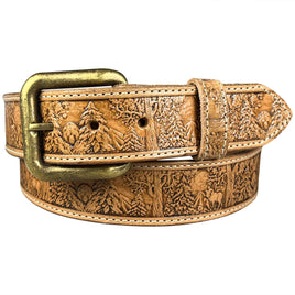 1.5"(38mm) Embossed Full Grain Leather Belt - Wildlife Handmade in Canada by Zelikovitz Size 26-46