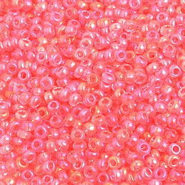 10/0 Tr. Salmon Pink Rainbow Czech Glass Seed Beads 40 grams