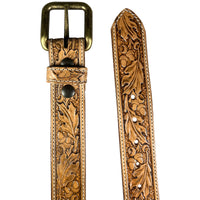 1.5"(38mm) Embossed Full Grain Leather Belt - Oak Leaf Handmade in Canada by Zelikovitz Size 26-46