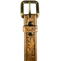 1.5"(38mm) Embossed Full Grain Leather Belt - Oak Leaf Handmade in Canada by Zelikovitz Size 26-46