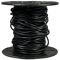 Round Leather Cord 0.5mm to 3mm - Black - 10 Meter Spools