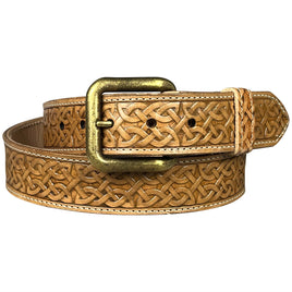 1.5"(38mm) Embossed Full Grain Leather Belt - Celtic Handmade in Canada by Zelikovitz Size 26-46