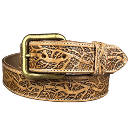 1.5"(38mm) Embossed Full Grain Leather Belt - Gnarley Tree Handmade in Canada by Zelikovitz Size 26-46