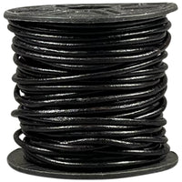 Round Leather Cord 0.5mm to 3mm - Black - 10 Meter Spools