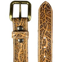 1.5"(38mm) Embossed Full Grain Leather Belt - Gnarley Tree Handmade in Canada by Zelikovitz Size 26-46